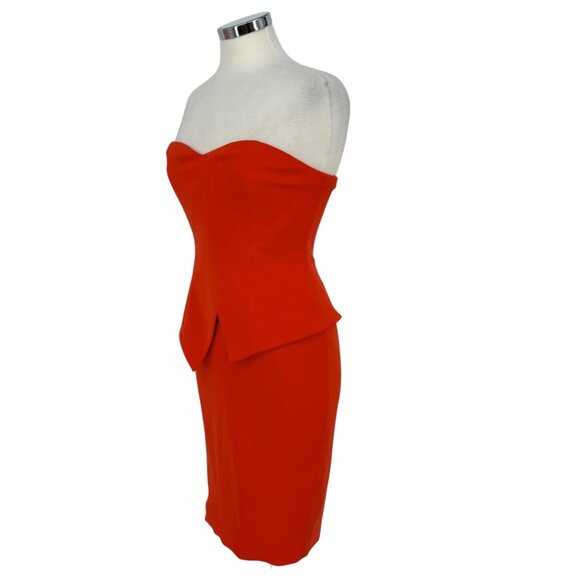 Jay Godfrey Tama Strapless Red-Orange Peplum Dress Size 4 - Picture 5 of 10